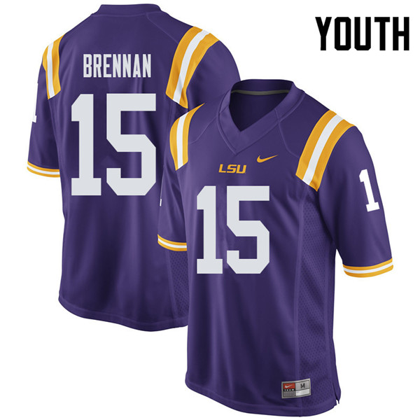 Youth #15 Myles Brennan LSU Tigers College Football Jerseys Sale-Purple